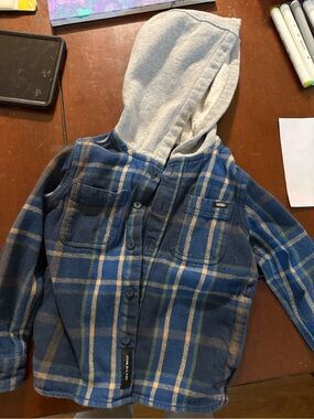 Vans Kids Blue and Gray Plaid Hooded Shirt Jacket